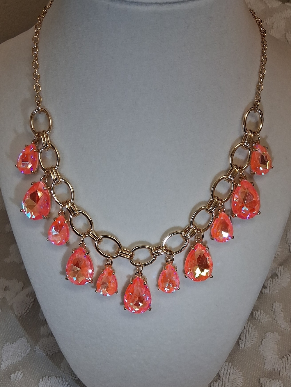 Gold-Tone Necklace with Pink/Coral and Yellow Shades
